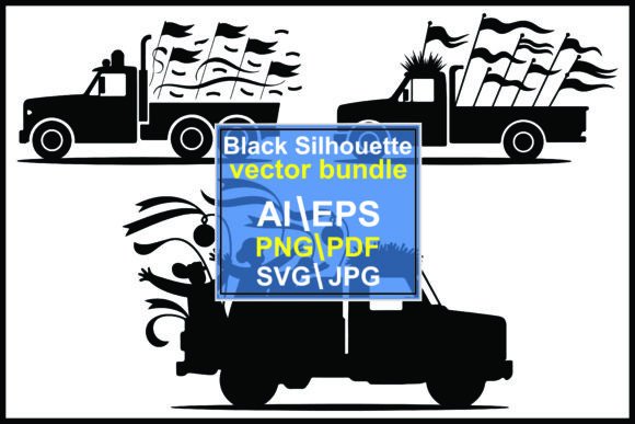 Celebrate in Style with Silhouette Trucks with Flags and People