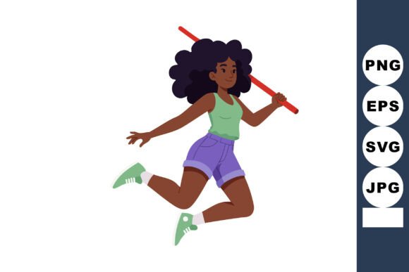 Dynamic Energy Captured: The Athletic Woman Jumping with Red Pole in Illustration