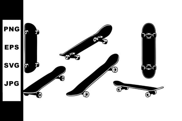 Dynamic Skateboard Black Silhouette Vector Set S