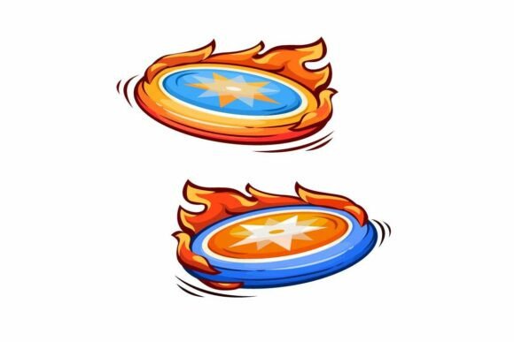 Ignite Your Projects with a Flaming Flying Frisbee Vector Set