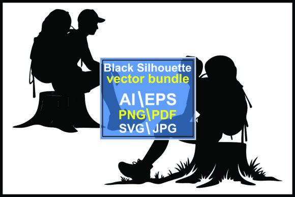 Silhouette Couples Sitting on Tree Stump: A Design Asset for Modern Storytelling