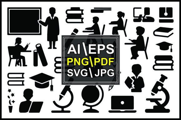 Silhouette Education Set: Students & Teachers Visuals
