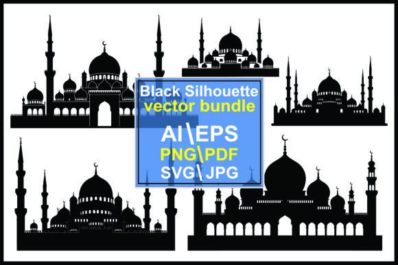 Silhouette Mosque with Domes and Minaret: A Designer's Guide