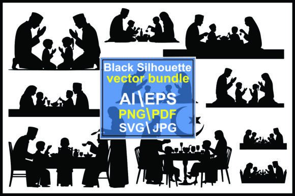 Silhouettes Muslim Family Praying Eating: Visual Storytelling