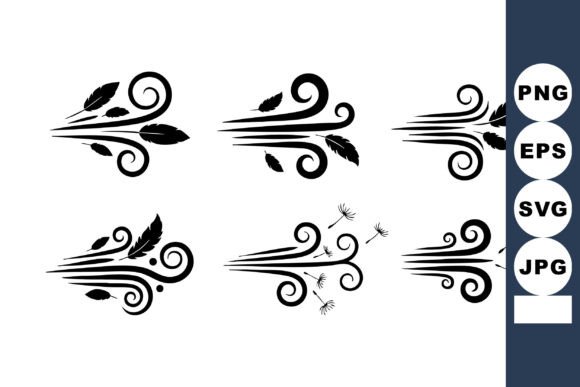 Wind Icons with Swirling Lines and Leaves: A Breath of Fresh Air for Designers